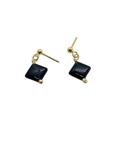 boucle d'oreille argent plaqué or vermeil pierre fine agate noire collection lola justinjewels