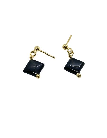 boucle d'oreille argent plaqué or vermeil pierre fine agate noire collection lola justinjewels