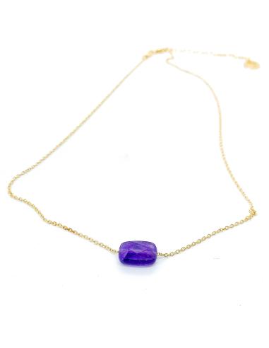 collier artisanal argent plaqué or vermeil avec pierre fine naturelle d'améthyste collection louane de justinjewels