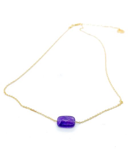 collier artisanal argent plaqué or vermeil avec pierre fine naturelle d'améthyste collection louane de justinjewels