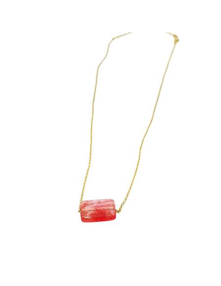 collier artisanal argent plaqué or vermeil avec pierre naturelle de quartz framboise collection louane de justin jewels