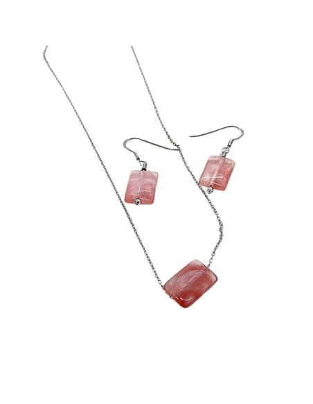 collier argent rhodié antiallergique artisanal avec pierre naturelle de quartz framboise collection louane justin jewels