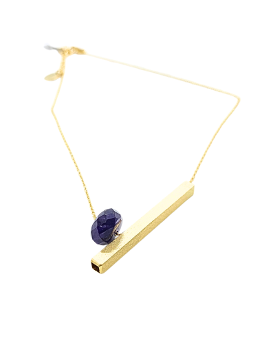 collier artisanal argent plaqué or vermeil tube carré et véritable améthyste création justin jewels