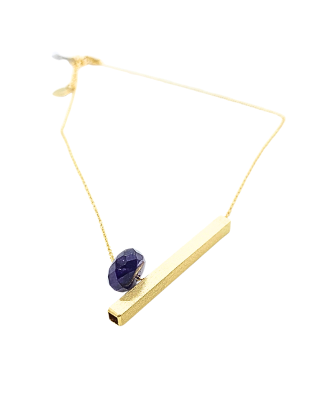 collier artisanal argent plaqué or vermeil tube carré et véritable améthyste création justin jewels