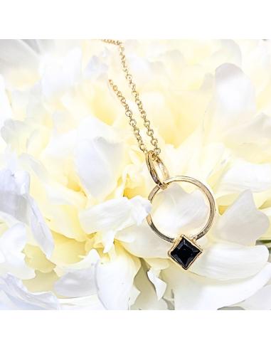 collier artisanal argent plaqué or vermeil avec pierre naturelle spinelle noire collection alice justin jewels