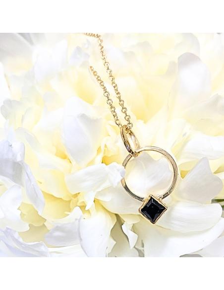 collier artisanal argent plaqué or vermeil avec pierre naturelle spinelle noire collection alice justin jewels