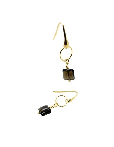 pendant d'oreille argent plaqué or vermeil pierre fine naturelle quartz fumé collection charly justin jewels