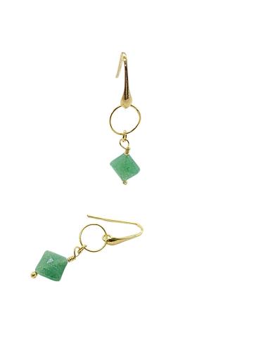 boucle d'oreille argent plaqué or vermeil avec pierre fine naturelle aventurine collection charly justin jewels