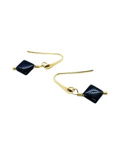 boucle d'oreille argent plaqué or vermeil avec pierre fine d'agate noire collection charly justin jewels 2