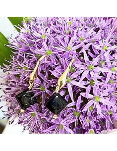 boucle d'oreille argent plaqué or vermeil avec pierre fine d'agate noire collection charly justin jewels