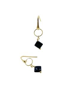 boucle d'oreille en argent plaqué or vermeil avec véritable agate noire collection charly justin jewels 2