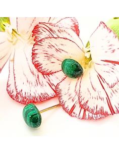 perceuse d'oreille en argent plaqué or vermeil avec cabochon de pierre naturelle de malachite