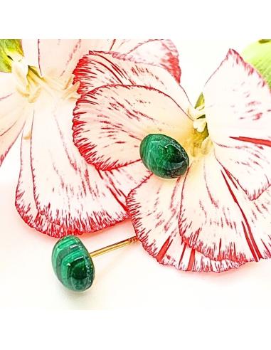 perceuse d'oreille en argent plaqué or vermeil avec cabochon de pierre naturelle de malachite
