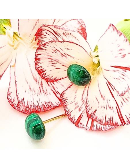 perceuse d'oreille en argent plaqué or vermeil avec cabochon de pierre naturelle de malachite