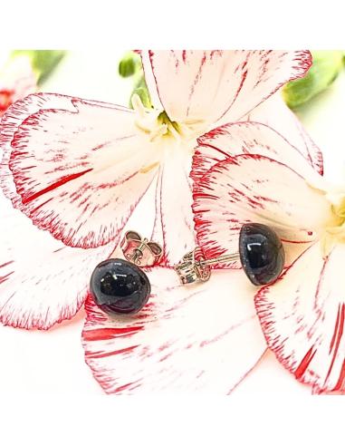 perceuse argent rhodié antiallergique avec cabochon d'agate noire