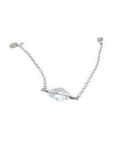 Bracelet artisanal argent rhodié avec cristal de roche taillé losange