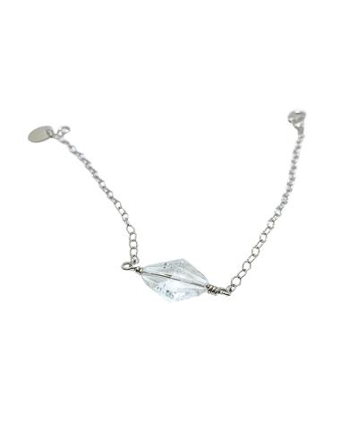 Bracelet artisanal argent rhodié avec cristal de roche taillé losange