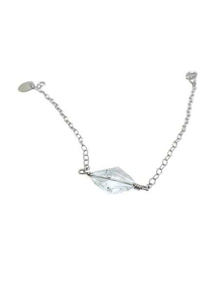 Bracelet artisanal argent rhodié avec cristal de roche taillé losange