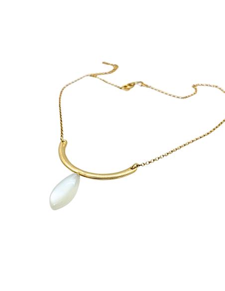collier artisanal argent plaqué or vermeil avec véritable pierre de lune blanche