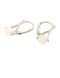 création artisanale en argent rhodié dormeuse avec pierre naturelle de quartz rose
