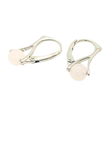 création artisanale en argent rhodié dormeuse avec pierre naturelle de quartz rose