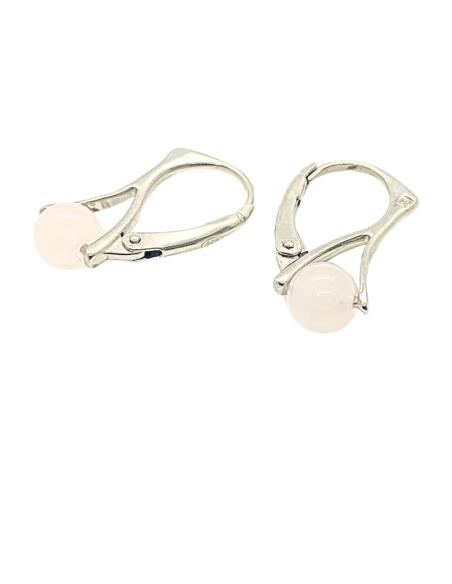 création artisanale en argent rhodié dormeuse avec pierre naturelle de quartz rose