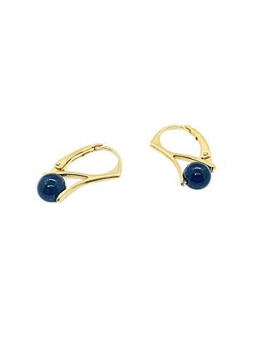 Boucle d'oreille dormeuse en argent plaqué or vermeil avec pierre naturelle d'agate noire. Création artisanale just'in jewels