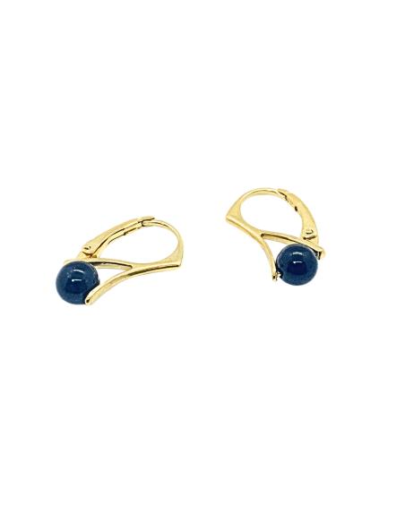 Boucle d'oreille dormeuse en argent plaqué or vermeil avec pierre naturelle d'agate noire. Création artisanale just'in jewels