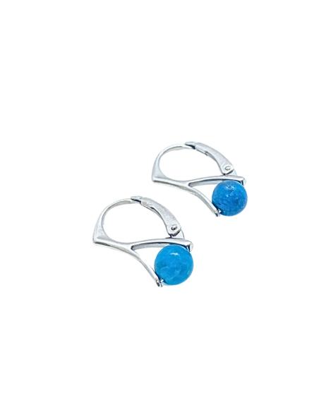 boucle d'oreille dormeuse en argent rhodié antiallergique et perle naturelle d'apatite