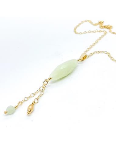 collier artisanal argent plaqué or vermeil avec pierre naturelle d'aventurine création Just'in jewels