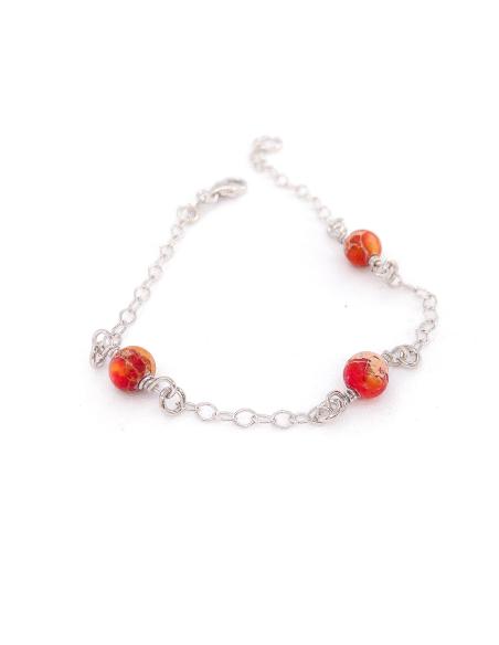 Bracelet artisanal argent rhodié antiallergique pour femme avec perles de jaspe création fait main just'in jewels