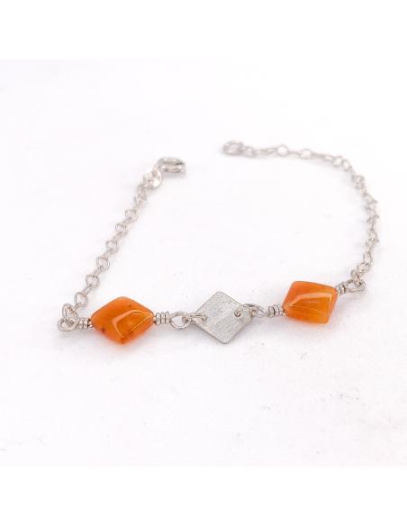 bracelet artisanal argent rhodié avec véritable jade orange