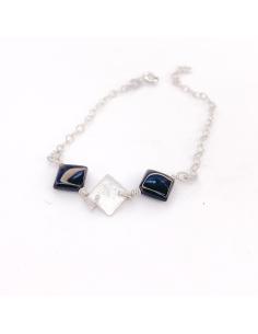 Bracelet artisanal argent rhodié avec pierres fines agate noire
