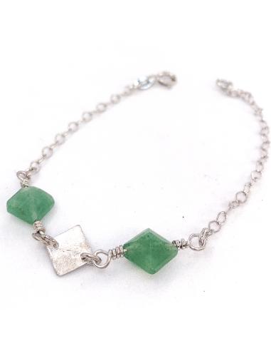 bracelet argent rhodié antiallergique collection lola avec pierres naturelles d'aventurine création artisanale just'in jewels