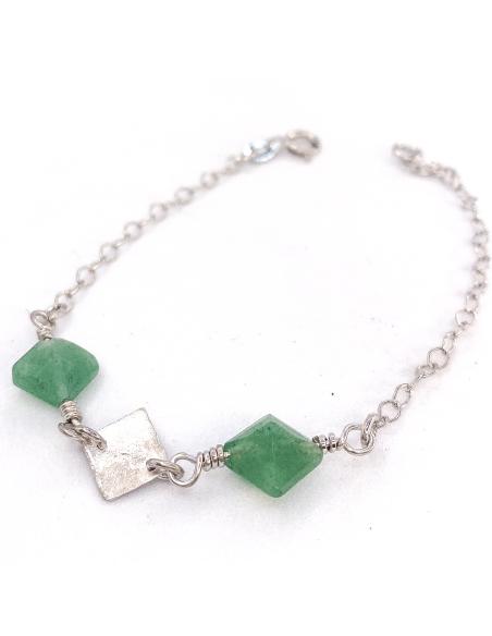 bracelet argent rhodié antiallergique collection lola avec pierres naturelles d'aventurine création artisanale just'in jewels