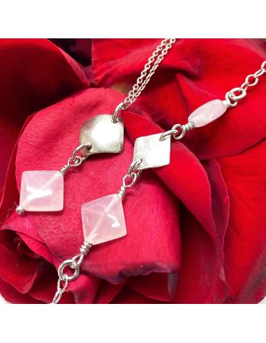 Bracelet artisanal argent rhodié quartz rose LOLA