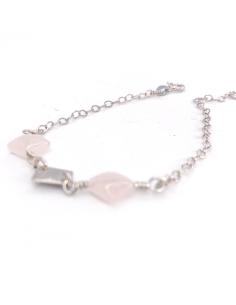 bracelet artisanal en argent rhodié antiallergique avec pierres fines naturelles de quartz rose création just'in jewels