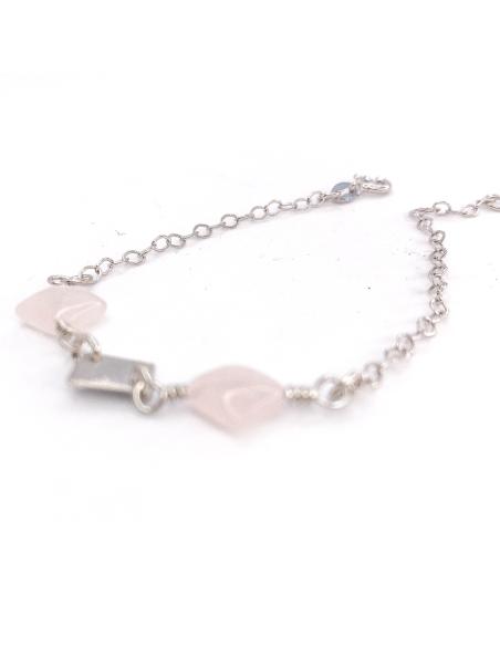bracelet artisanal en argent rhodié antiallergique avec pierres fines naturelles de quartz rose création just'in jewels