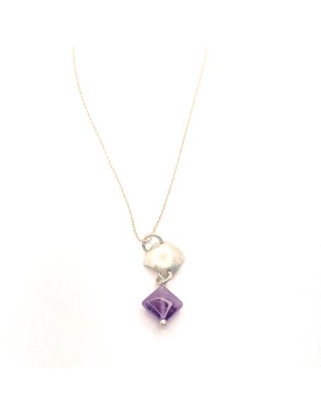 collier argent rhodié antiallergique avec pierre fine véritable d'améthyste collection lola de Just'in jewels