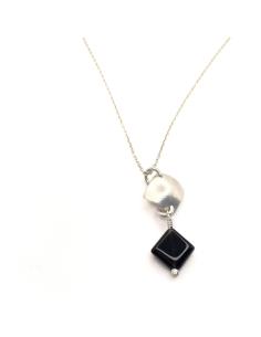 collier artisanal argent rhodié antiallergique avec agate noire collection LOLA de chez Just'in Jewels