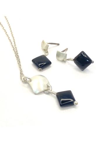Collier artisanal argent rhodié LOLA agate noire