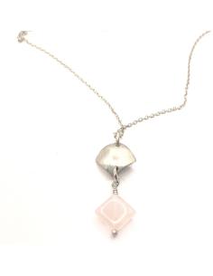 collier artisanal argent rhodié antiallergique avec pierre fine naturelle de quartz rose collection LOLA de chez JUST'IN JEWELS