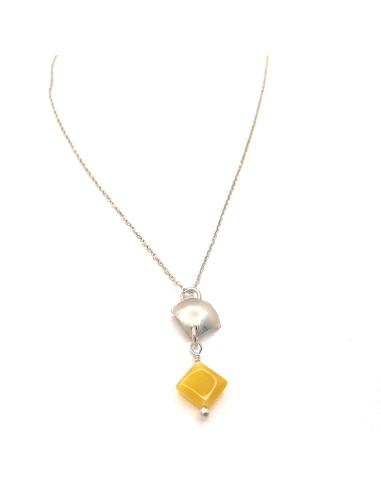 collier artisanal argent rhodié antiallergique avec pierre naturelle de jade orange collection Lola de Just'in jewels