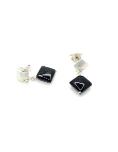 Boucle d'oreille argent rhodié antiallergique avec agate noire collection lola de chez Just'in jewels