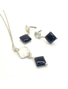 Boucle d'oreille argent rhodié antiallergique avec agate noire collection lola de chez Just'in jewels 2