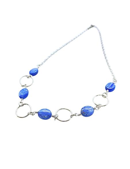 collier artisanal en argent rhodié antiallergique avec pierre fine cyanite collection vero de chez Just'In Jewels