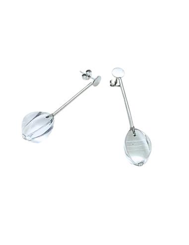 Boucle d'oreille artisanale argent rhodié avec pierre fine naturelle cristal de roche création just'in jewels