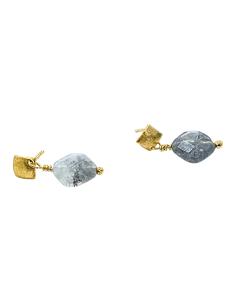 boucle d'oreille argent plaqué or vermeil avec pierre fine naturelle quartz gris collection LOLA just'in jewels