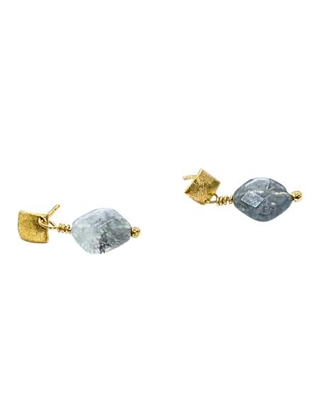 boucle d'oreille argent plaqué or vermeil avec pierre fine naturelle quartz gris collection LOLA just'in jewels