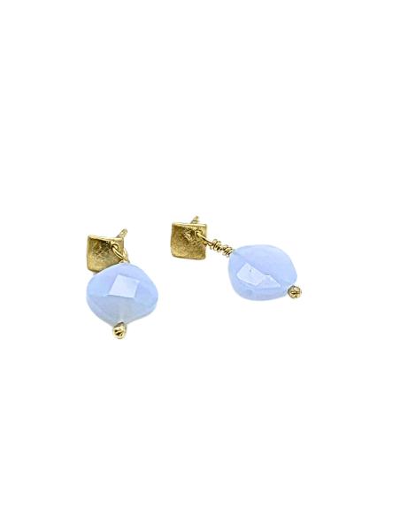 Boucle d'oreille argent vermeil collection Lola avec pierre fine naturelle calcédoine bleue création just'in jewels